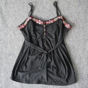 Oakley Black Embroidered Cami‎ Top with Tie Women's Medium Cute Casual